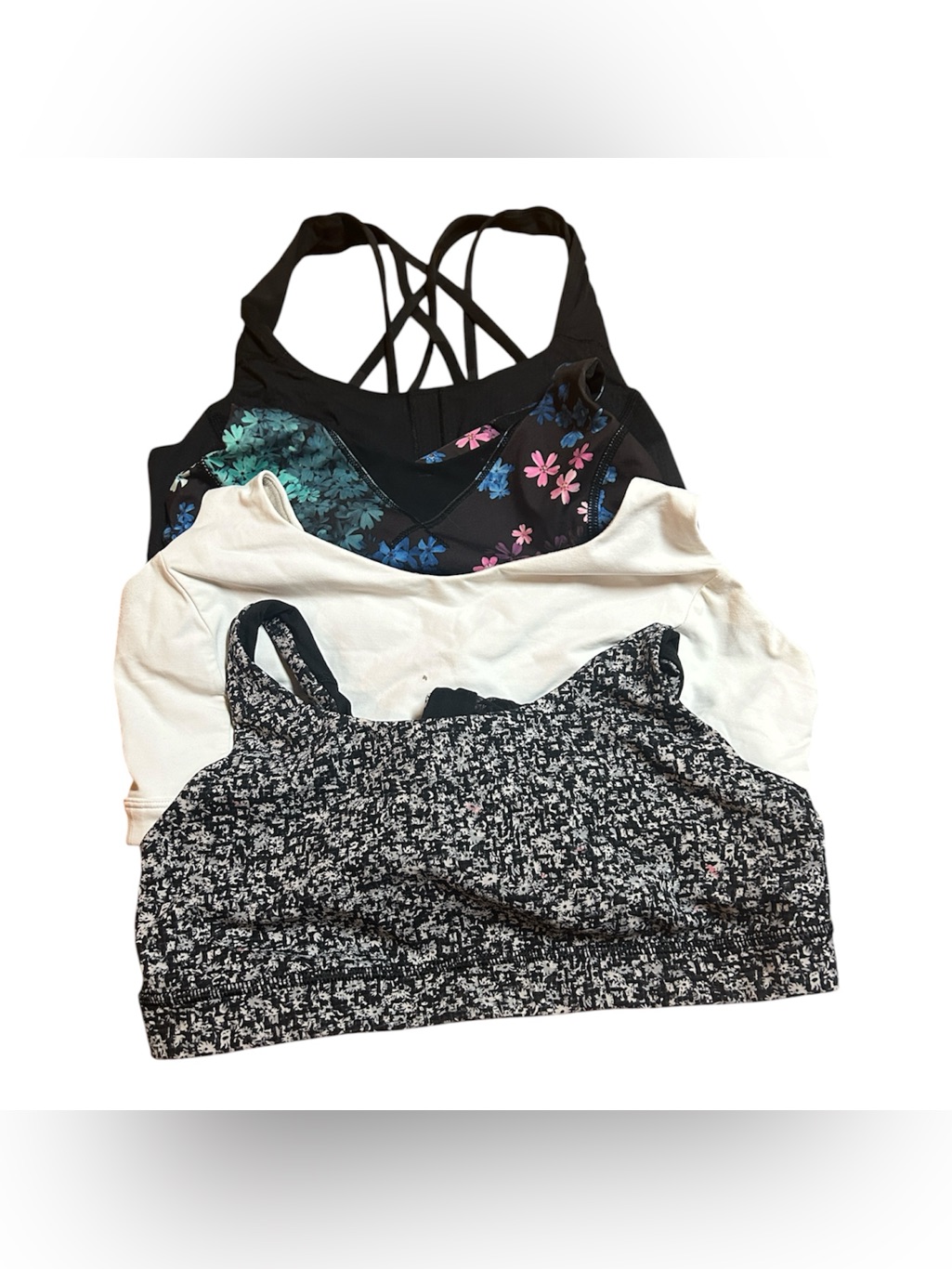 Lululemon Set Of 4 Bundles Bralette Tops - Black Floral, Cream, Black/White Knit